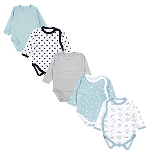 TupTam Baby Unisex Langarm Wickelbody Print/Uni 5er Pack, Farbe: Junge 4,...